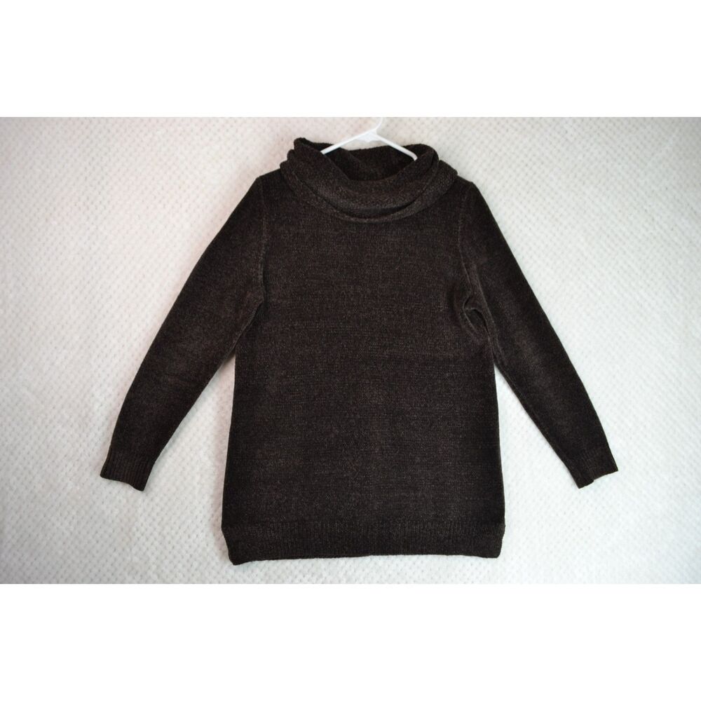 Lands' End Chenille Cowl Neck Pullover Sweater Women's Medium Brown